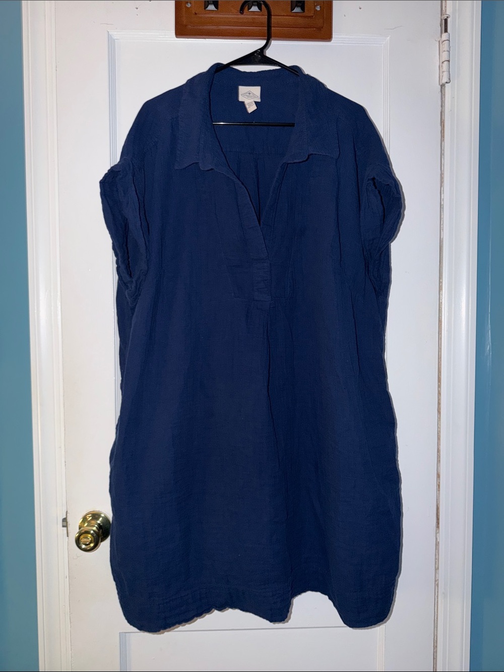 St. John's Bay 100% Cotton Navy Blue Short-Sleeve V-Neck Tunic